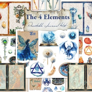 4 Elements of Nature Digital Journal Kit, Printable Backgrounds adn Tags for Crafting & Journals Featuring Natural Element Symbols