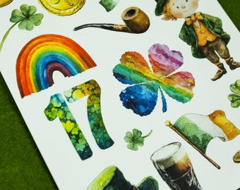 St. Patrick's Day Sticker-Bogen: fügen Sie mit diesen thematischen Aufklebern alle Ihre St. Patrick's-Feiertagsprojekte und Journale hinzu.