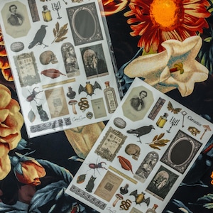 Curiosities Sticker Sheet: vintage ephemera and gothic inspired images printed on matte paper perfect for scrapbooking and craft projects. image 6