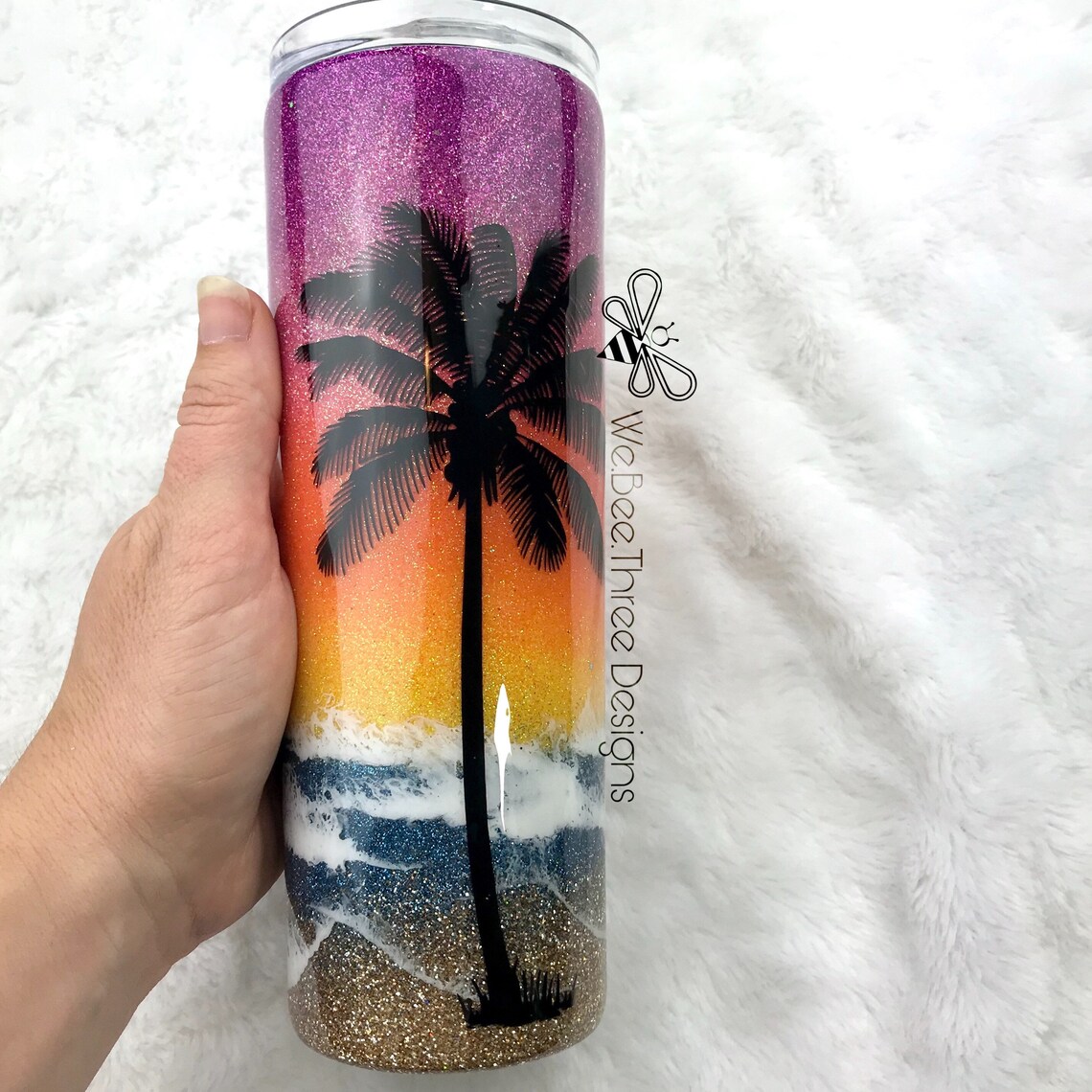 Sunset Beach Glitter Tumbler Customizable palm tree sand and Etsy