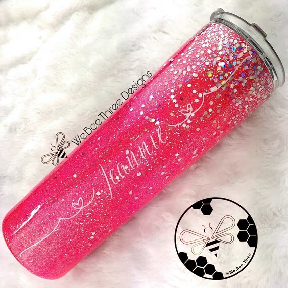 Pink Glitter Tumbler Pink and Silver Tumbler Glitter Tumbler Hot/cold Cup  Stainless Cup 