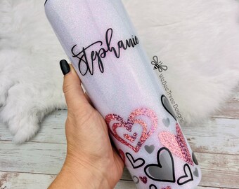 Love Heart Glitter Tumbler Personalized, Faith love hope customizable valentine Design resin epoxy cup mug kids water bottle wine