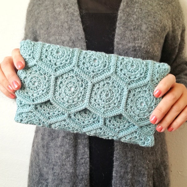 Crochet clutch pdf pattern, pdf crochet handbag, evening bag pattern, crochet pdf pattern bag, hexagon clutch pdf crochet pattern