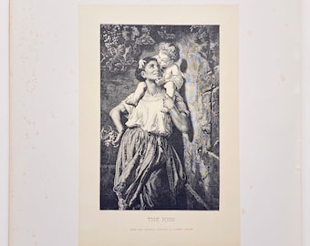 The Kiss by Alfred Loulet - Photogravure Gravure à partir de chefs-d’œuvre de Français Art - Gravure de 1881 - Gravure ancienne - Art mural victorien des années 1880