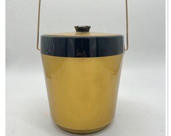 Gold and Black Ice Bucket with Lid - Mid Century Modern Metallic Gold Thermo Serv Ice Bucket - MCM Barware