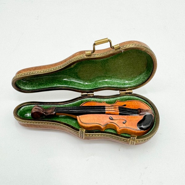 Limoges Violin Case and Violin Trinket Box Hand Painted - Limoges Trinket Box with Violin