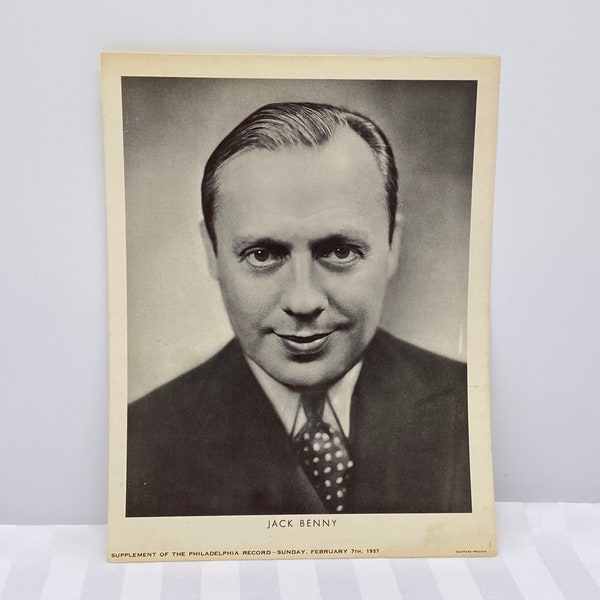Jack Benny Publicity Photo Print - Aquatone Process - 1930s Philadelphia Record Print - Golden Age of Hollywood