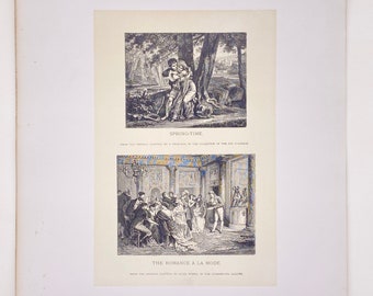 Spring-Time de P. Prudhon y The Romance A La Mode de Jules Worms - Grabado en huecograbado - Impresión artística de pared victoriana de 1881