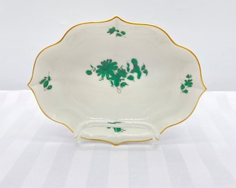 Augarten Wien Bon Bon Dish in the Maria Theresia Pattern - Vintage German Porcelain - Green Leaves and Flowers - Porcelain Dish