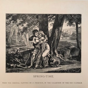 Spring-Time by P. Prudhon and The Romance A La Mode by Jules Worms Photogravure Engraving 1881 Victorian Wall Art Print image 6