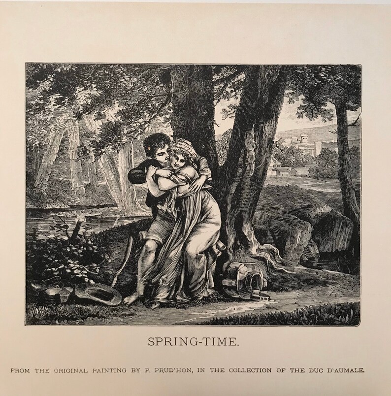 Spring-Time by P. Prudhon and The Romance A La Mode by Jules Worms Photogravure Engraving 1881 Victorian Wall Art Print image 6