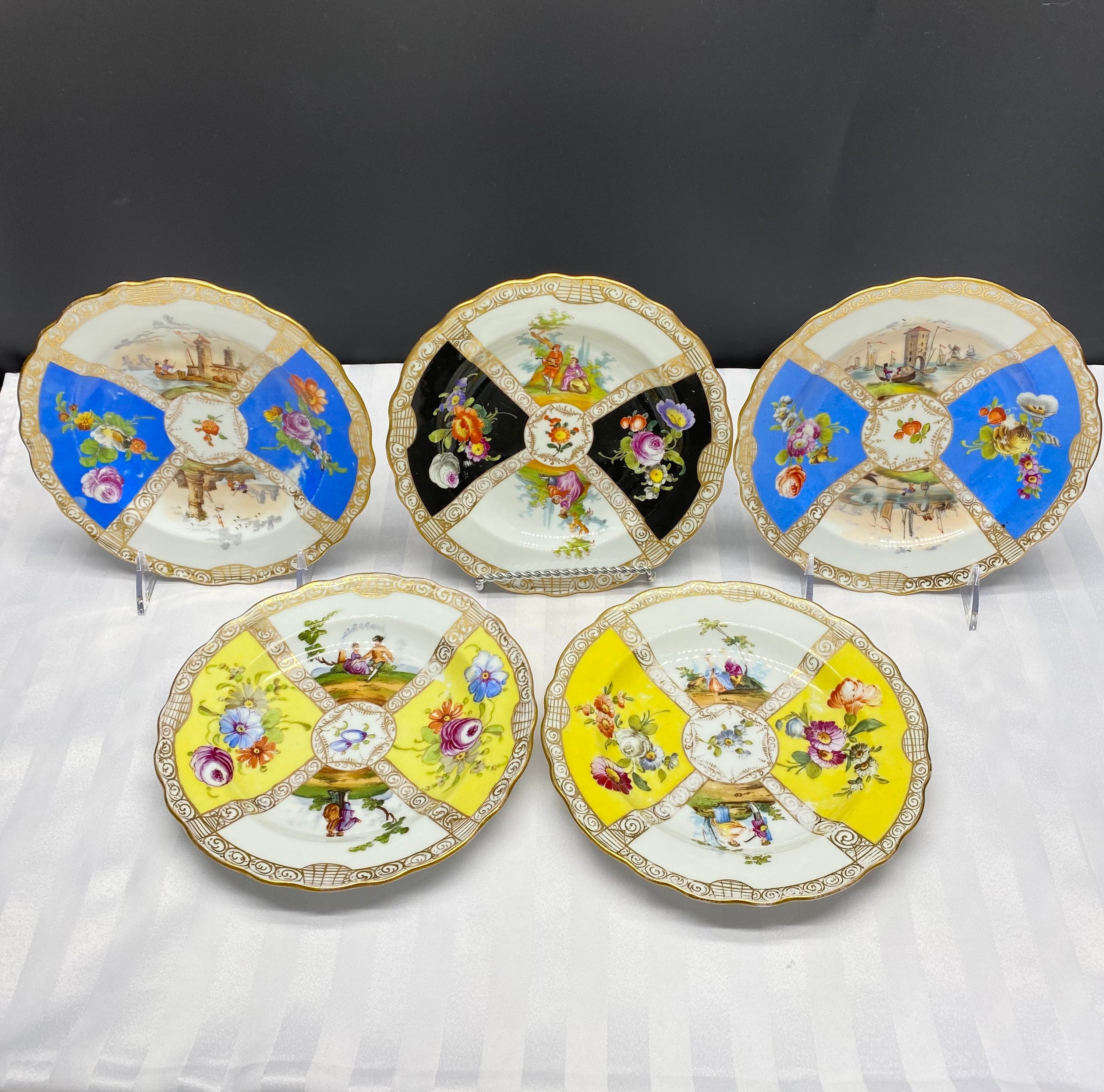 Antique German Porcelain Side Plates Set of 5 German Etsy