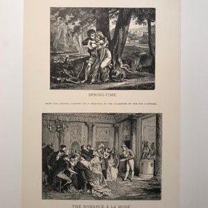 Spring-Time by P. Prudhon and The Romance A La Mode by Jules Worms Photogravure Engraving 1881 Victorian Wall Art Print image 3