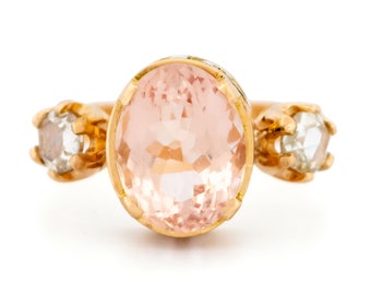 Diamond morganite 18k trilogy ring 15923-5211