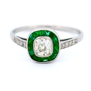 Diamond emerald platinum halo ring 8803-4967