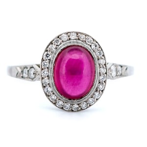 Diamond ruby platinum halo ring 5150-4718