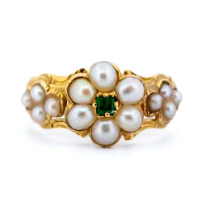 Emerald pearl 18k cluster ring 13369-8156