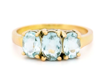 Aquamarine 18k trilogy ring 15022-5118