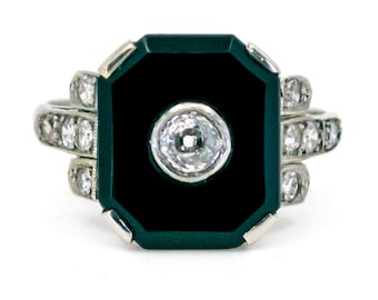 Diamond onyx platinum octagon-shape ring 10492-6238