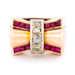Diamond ruby 14k tank ring 16232-8759