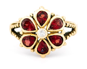 Garnet Diamond 9k Floral Ring 15480-2449