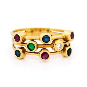 Diamant smaragd rubin safir 14k multibandsring 18035-9407