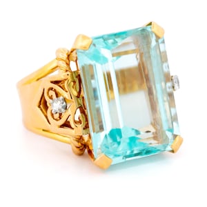 Aquamarine diamond 14k tank ring 15858-8652