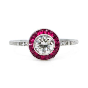 Diamond ruby platinum halo ring 5830-1830