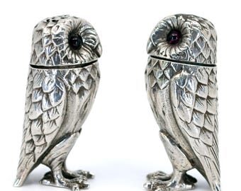 Silver owl salt and pepper shakers set 11737-2851