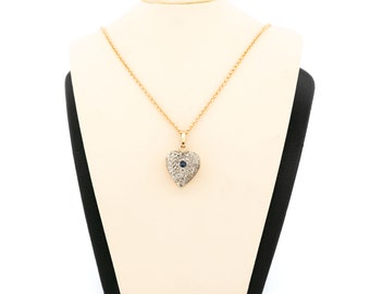 Colgante en forma de corazón de plata de 18k con zafiro y diamantes 15737-8617