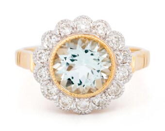 Aquamarine diamond 14k cluster ring 12955-8079