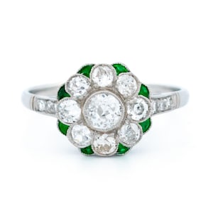 Diamond emerald platinum daisy cluster ring 13815-5109