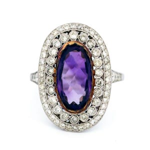 Amethyst diamond platinum double halo cluster ring 1707-4361