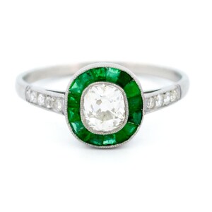 Diamond emerald platinum halo ring 12767-5039