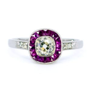 Diamond ruby platinum halo ring 8951-6188