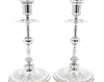 Silver Meander Or Greek Key Motif Candlesticks 12848-2900