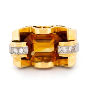 Citrine diamond 18k platinum tank ring 17360-9183