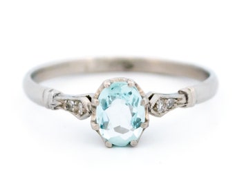 Aquamarine diamond platinum solitaire ring 15471-5205