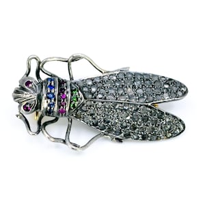 Diamond emerald ruby sapphire 14k silver insect brooch 12262-7393