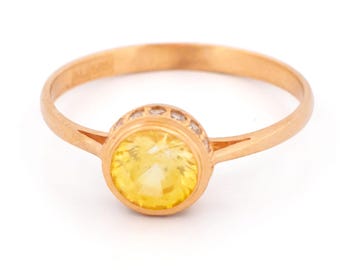 Anello solitario in oro 14 carati con diamanti e zaffiro, modello 19180-9740