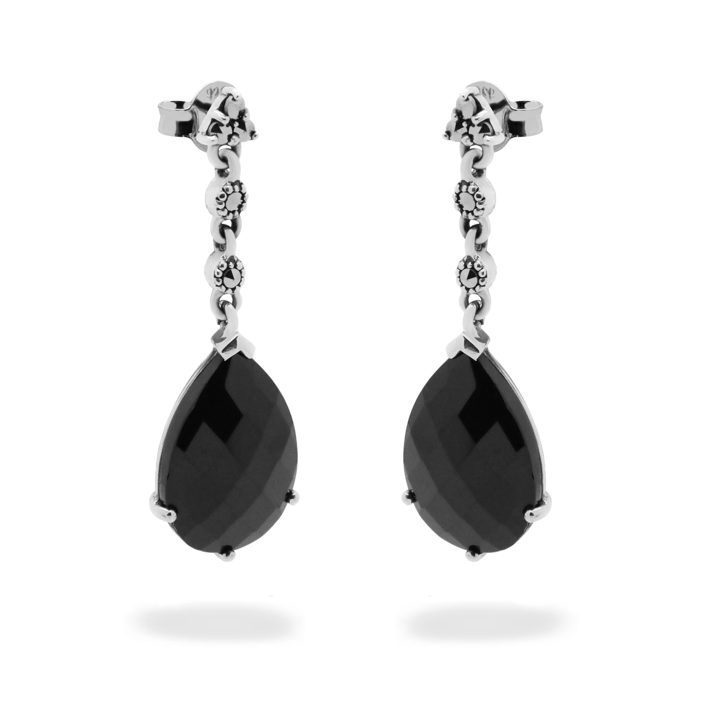 Onyx Marcasite (pyrite) Silver Drop Earrings 15560-2195 - Etsy