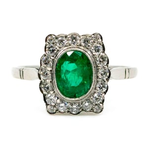 Diamond emerald platinum oval-shape ring 10881-5013