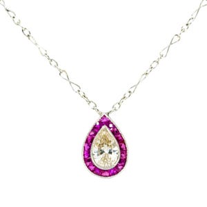 Diamond ruby platinum halo necklace 11472-6287