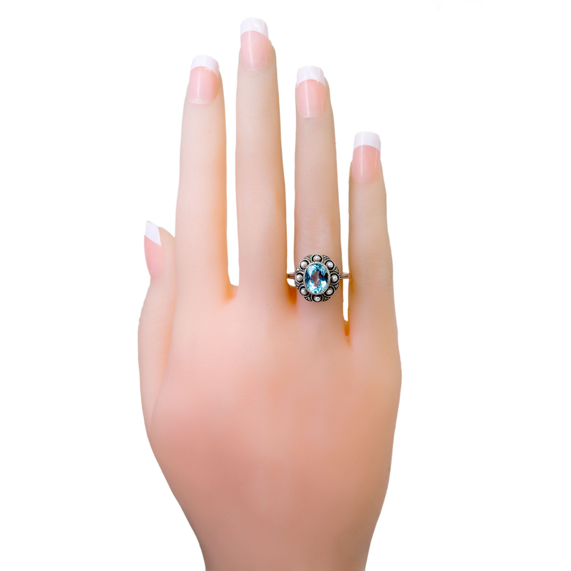 Marcasite (pyrite) Pearl Topaz Silver Cluster Ring 14201 Marcasite (pyrite) Pearl Topaz Silver Cluster Ring 14201