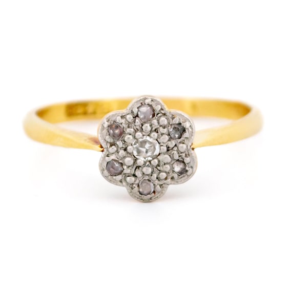 ダイヤモンド 18K プラチナ フローラル クラスター リング 10779-6685