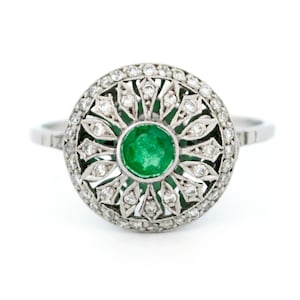 Diamond emerald platinum cluster ring 6903-4869
