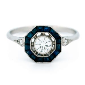 Diamond sapphire platinum halo ring 13190-5058