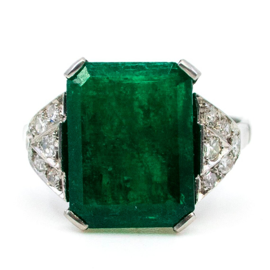 Emerald Diamond Platinum Ring 2131 | Etsy
