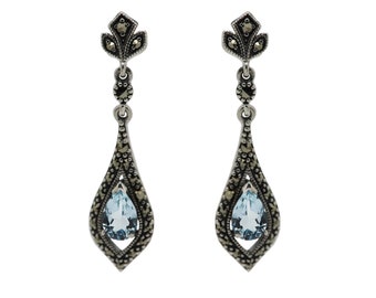 Marcasite (pyrite) topaz silver drop earrings 15082-1974