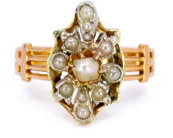Pearl 18k silver antique ring 12323-2325